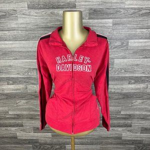 HURLEY DAVIDSON Embroidered Print Zip Up Red Track Jacket Women's Size XL